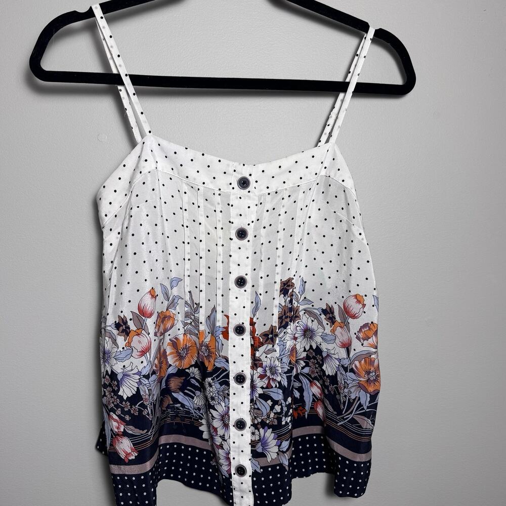 Maeve Anthropologie Silk Floral Polka Dot Button Front Cami Top Size 6 Xs/s Cami